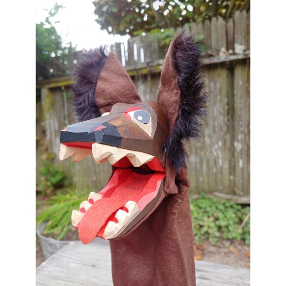 Vintage Carved Wood Wolf Hand Puppet, Collectable German Folk Art - Picture 1 of 10